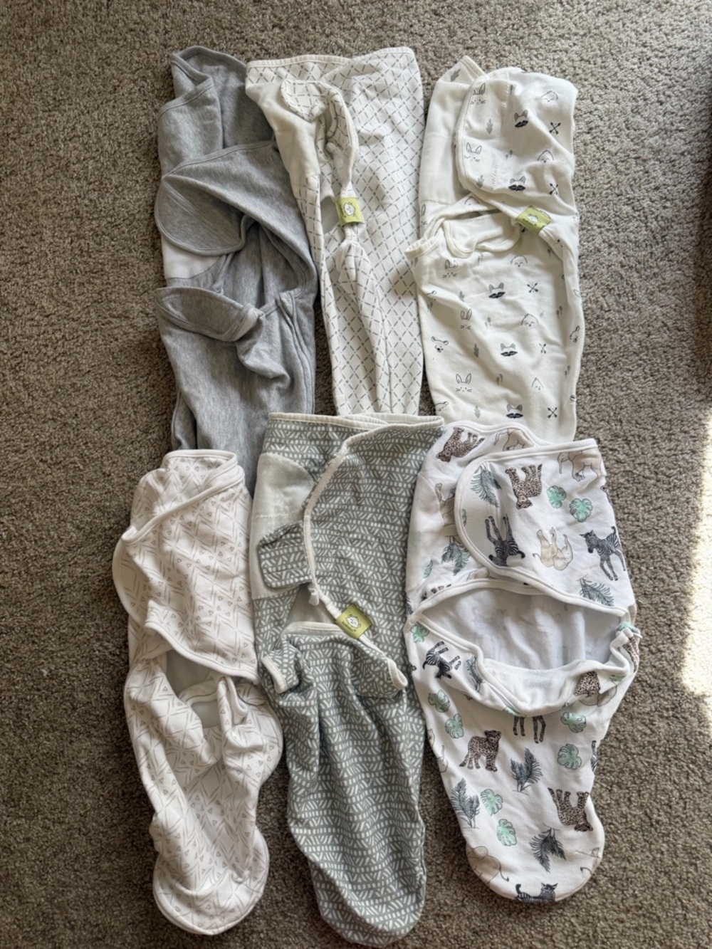 Neutral Velcro Baby Swaddle Bundle 6 total 0-3 Month